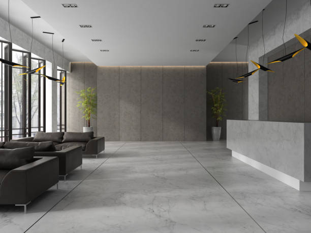 istock Interior of a hotel spa reception 3D illustration 865668186