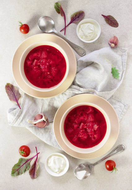 istock Vegetarian diet beetroot and tomato soup served with light greek yogurt 865668322