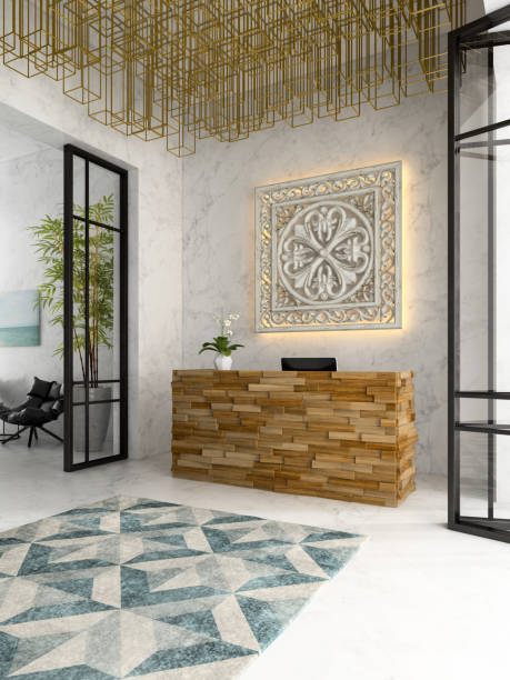 istock Interior of a hotel spa reception 3D illustration 865668572