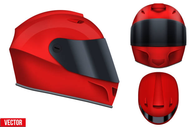 illustrazioni stock, clip art, cartoni animati e icone di tendenza di casco da corsa a motore con visiera in vetro. - helmet motorized sport biker crash helmet