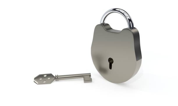 istock Older types of locks and keys on a white background, 3d rendering 865676118