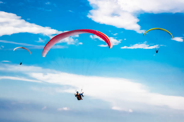 istock Paragliding in the blue sky 865692122