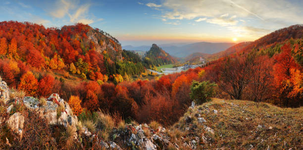 istock Autumn panorama landscape at sunset in Slovakia, Vrsatec 865696796