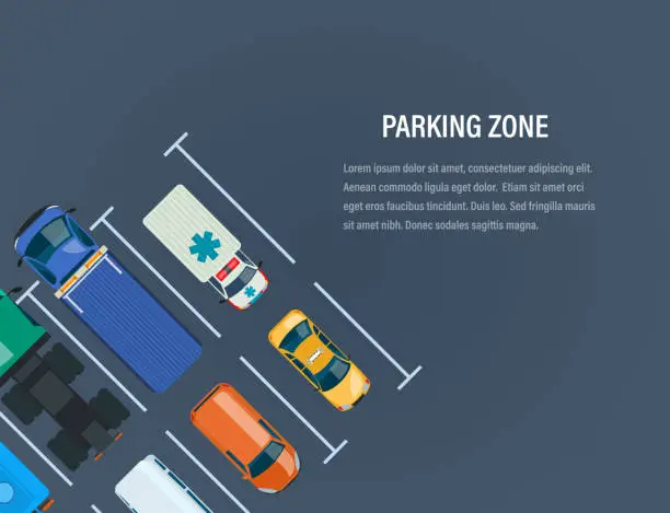 Vector illustration of City car parking zone. Top view of parking lot, space