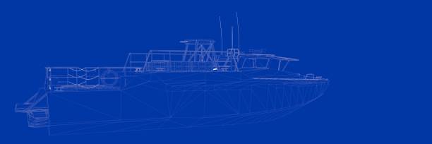 istock 3d rendering of a ship on a blue background blueprint 865700396