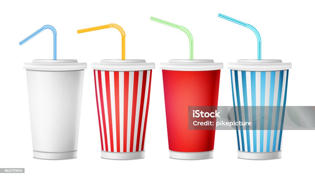 Soda Cup Template Vector 3d Realistic Paper Disposable Cups Set