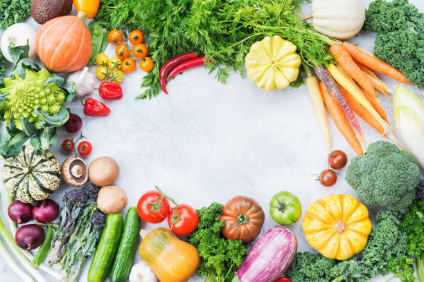 istock Top view of rainbow vegetables, autumn harvest 865702374
