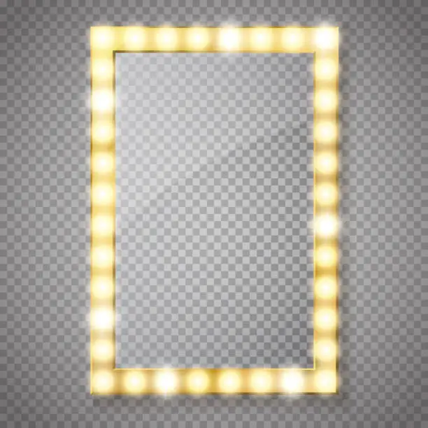 Vector illustration of Makeup mirror isolated with gold lights. Vector