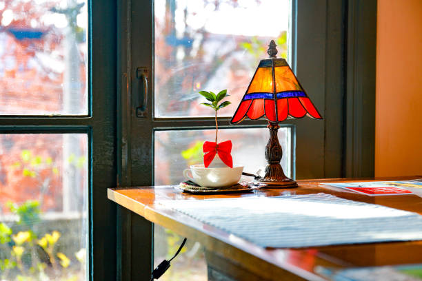 Stained glass lamp and desk