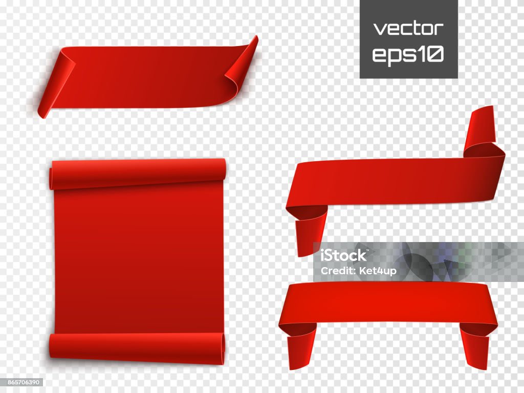 Red curved paper blank banners isolated on transparent background. Vector Red curved paper blank banners isolated on transparent background. Vector illustration Ribbon - Sewing Item stock vector