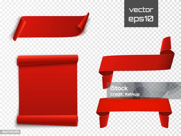 Red Curved Paper Blank Banners Isolated On Transparent Background Vector Stock Illustration - Download Image Now