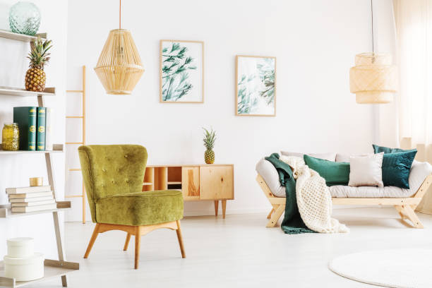 istock Rattan lamps in living room 865709470