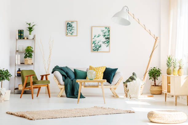 istock Green living room with pouf 865709498