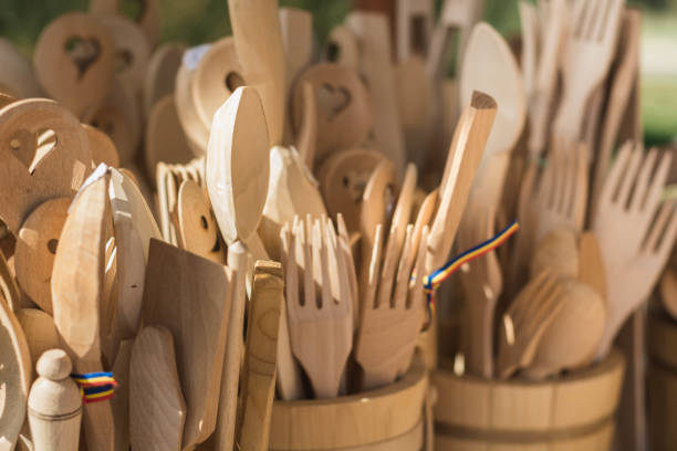 istock Wood carved spoons and kitchen utensils. 865712750