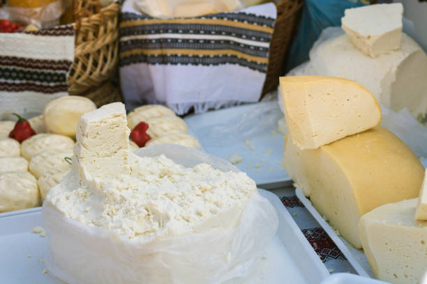 Different types of traditional Romanian cheese.