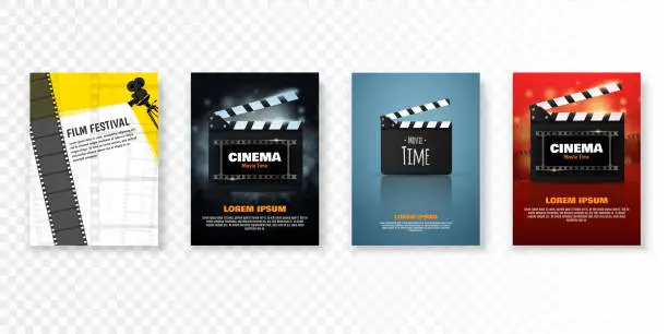 Vector illustration of Set of vector cinema posters or flyers. Film festival promotion