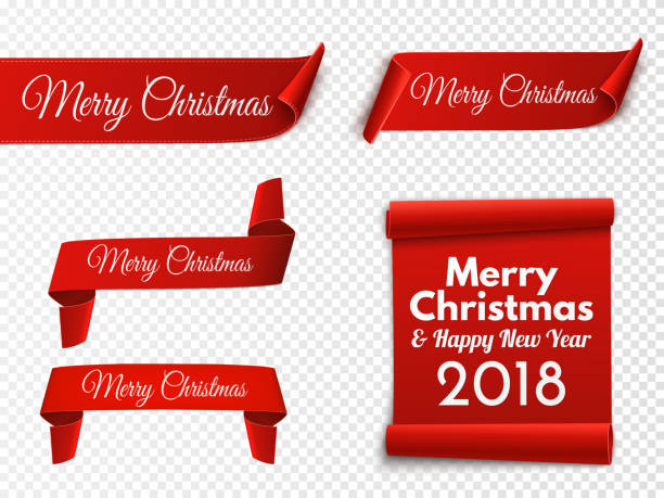 빨간 크리스마스 배너 설정 합니다. 종이 스크롤합니다. 벡터 - curve white christmas holiday stock illustrations