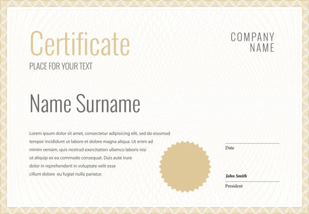 인증서입니다. 서식 파일 졸업장 통화 테두리입니다. - certificate diploma frame guilloche stock illustrations