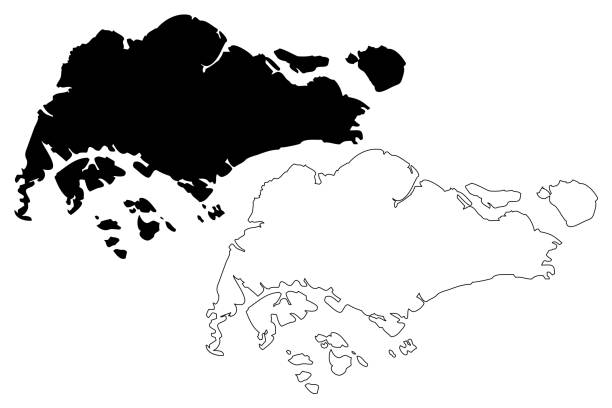 illustrazioni stock, clip art, cartoni animati e icone di tendenza di vettore mappa di singapore - silhouette cartography singapore map