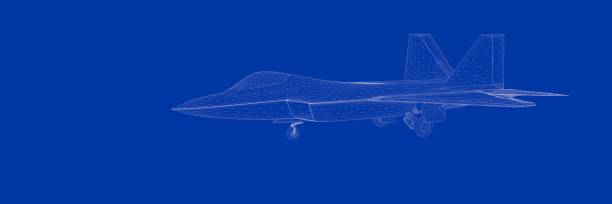 istock 3d rendering of a fight jet on a blue background blueprint 865719464