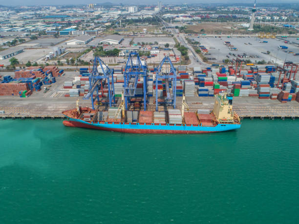 istock container,container ship in import export and business logistic,By crane,Trade Port , Shipping,cargo to harbor.Aerial view,Water transport,International,Shell Marine,transportation,logistic,trade,port 865723862
