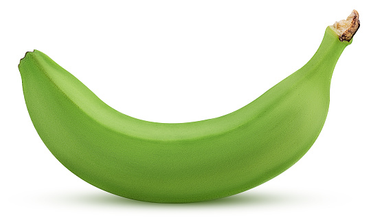Green banana isolated on white background Clipping Path. Full depth of field.