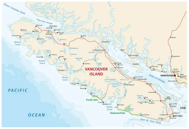 Vector illustration of Vancouver island road map