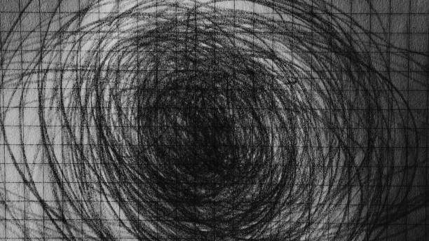 紙平面図上に鉛筆落書き。サイコ ホラー コンセプト。 - paranoia ストックフォトと画像