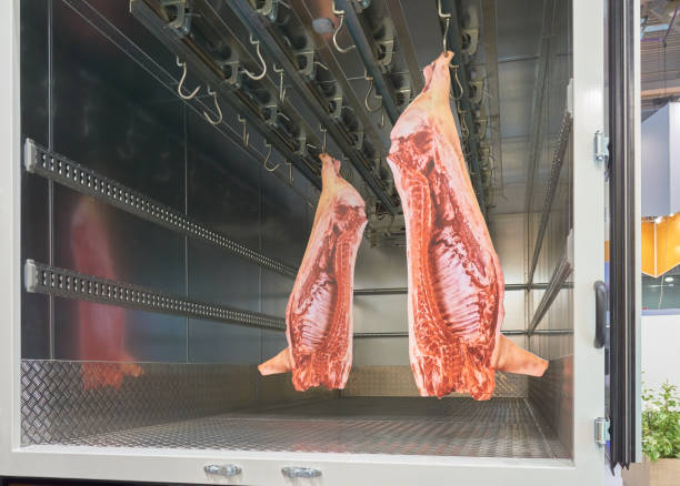Refrigerated truck for transporting meat - fotografia de stock