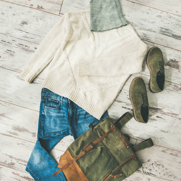 istock Flat-lay of Fall lady' s clothes trendy outfit, square crop 865732994