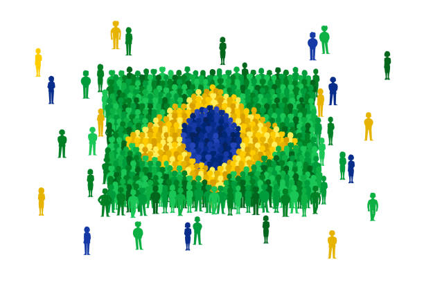 вектор бразилии государственный флаг формируется толпой мультфильмов людей - big country stock illustrations
