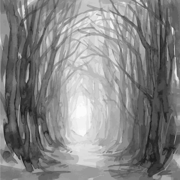 幽靈般的森林步道，水彩插圖。 - 怪異 插圖 幅插畫檔、美工圖案、卡通及圖標