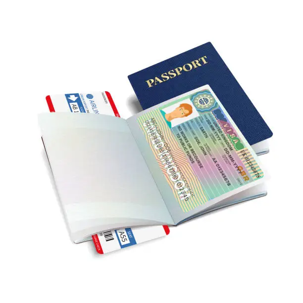 Vector illustration of Vector international passport with United Kingdom visa