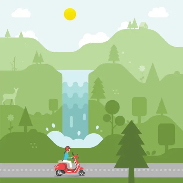 Vector illustration of Scooter across forest