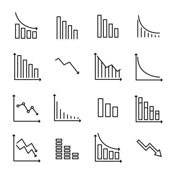 illustrazioni stock, clip art, cartoni animati e icone di tendenza di semplice raccolta di icone di linea relative alla riduzione. - cutting finance currency reduction