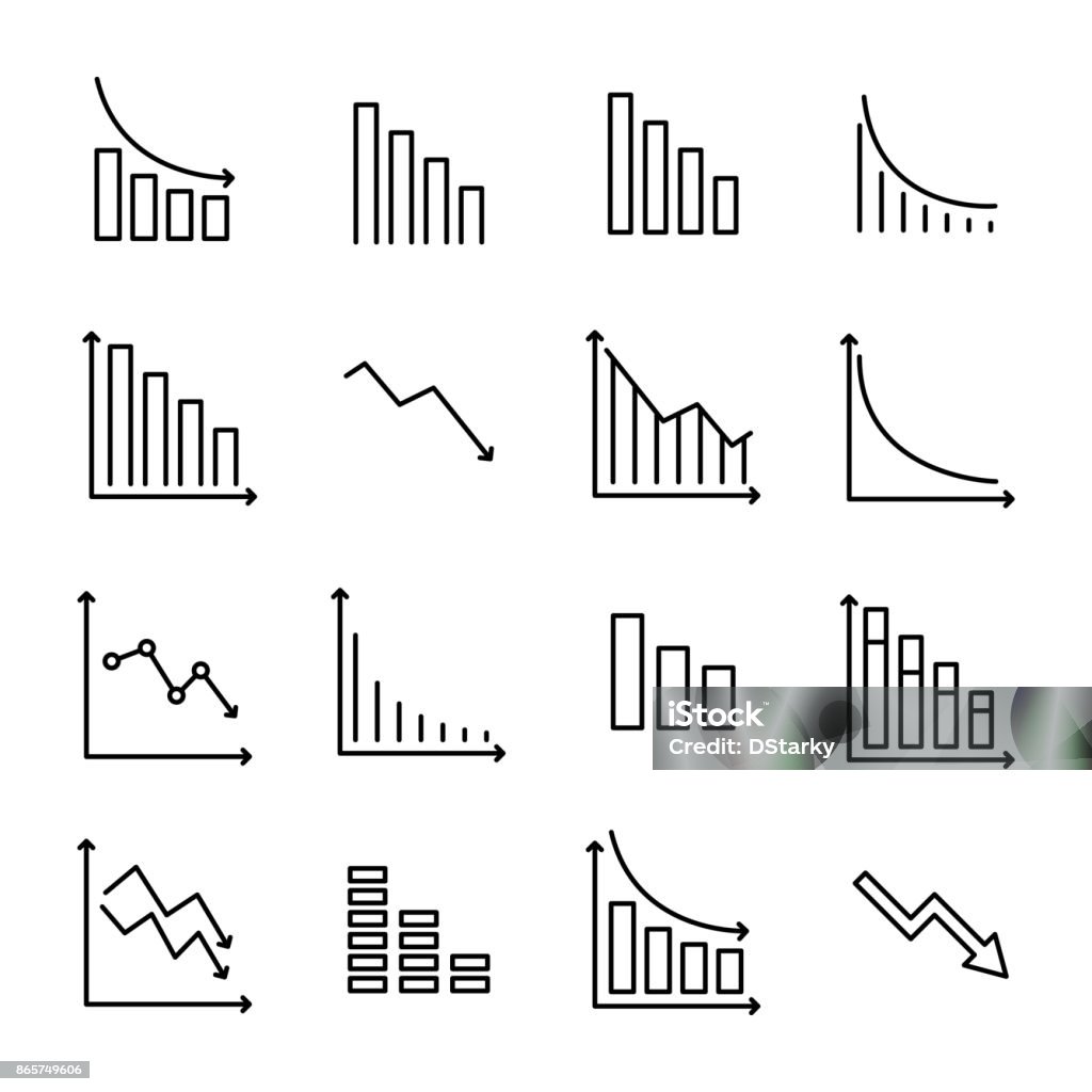 Simple collection of reduction related line icons. Simple collection of reduction related line icons. Thin line vector set of signs for infographic, logo, app development and website design. Premium symbols isolated on a white background. Moving Down stock vector