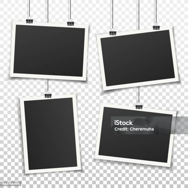 Vintage Vector Realistic Photo Frame Set Stock Illustration - Download Image Now - Photographic Print, Hanging, Template