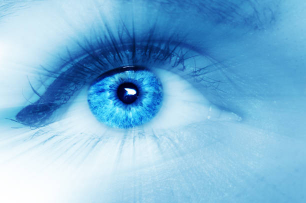 istock Beautiful blue eye with diverge rays in all directions, abstract dreamy artistic image. Macro 865756548
