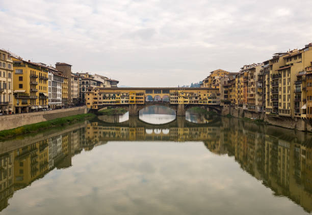 Bridge reflection at Florence, Italy stock photo