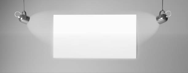 istock 3d rendering of a white paper on a dark wall with two spot lights 865757376