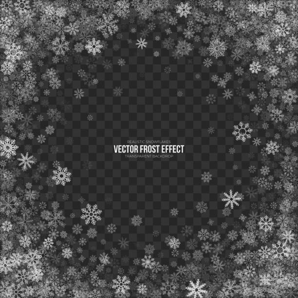 Snow 3D Vector Frost Effect Snow Vector Frost Effect with Realistic Snowflakes Isolated on Transparent Background. Christmas Holiday Winter Frozen Ice 3D Illustration frosted window winter stock illustrations
