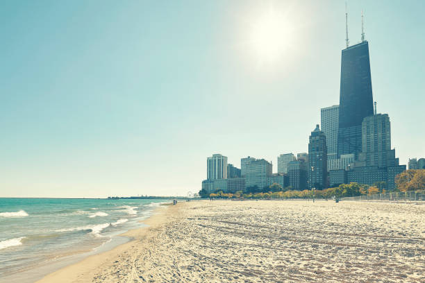 istock Chicago waterfront against the sun, USA. 865760844
