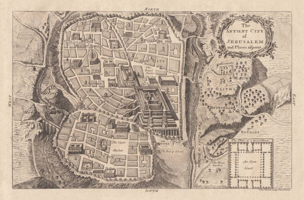 ilustrações, clipart, desenhos animados e ícones de mapa da antiga jerusalém, do copperplate gravura, publicado em 1774 - historical palestine