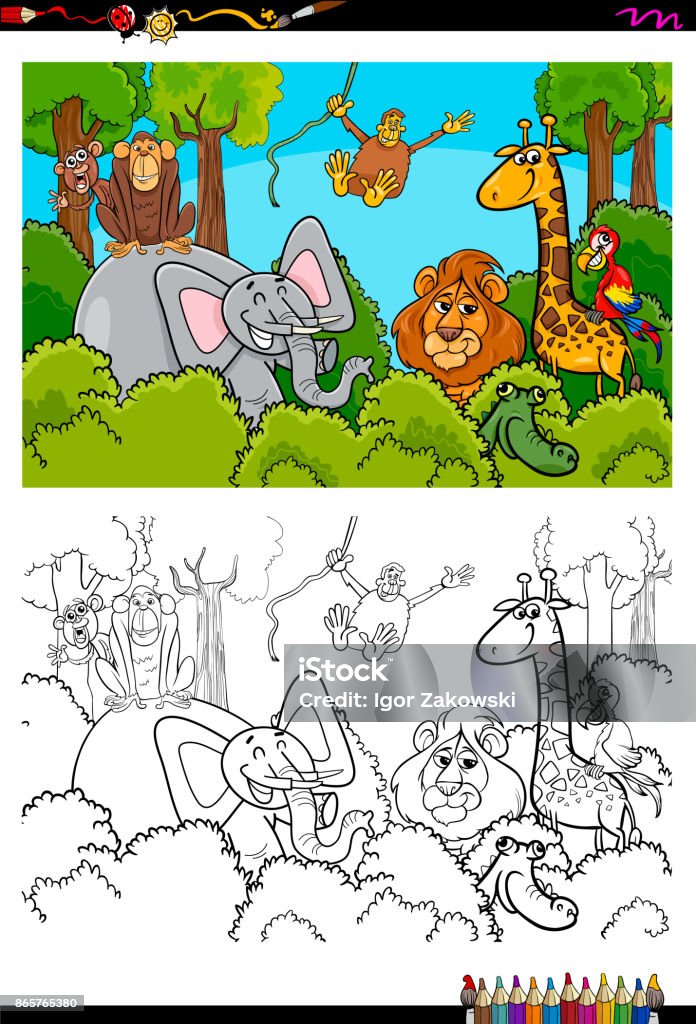 cartoon wild animal characters coloring book Cartoon Illustration of Animals in the Wild Coloring Book Activity Coloring stock vector