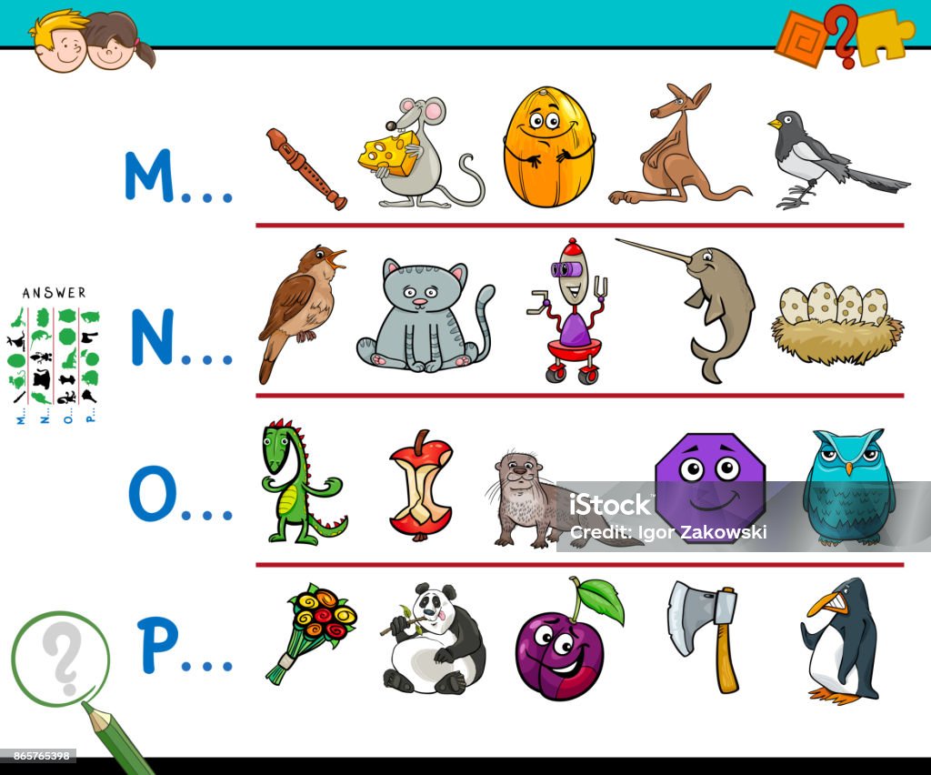 First Letter Of A Word Activity Game For Kids Stock Illustration - Download  Image Now - Animal, Animal Wildlife, Art Product - iStock