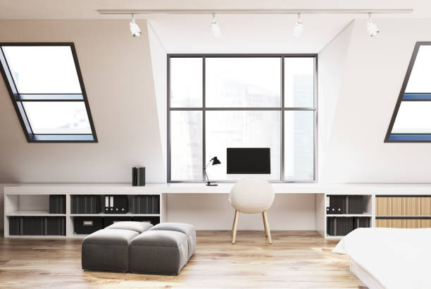 istock Attic bedroom and home office 865776414