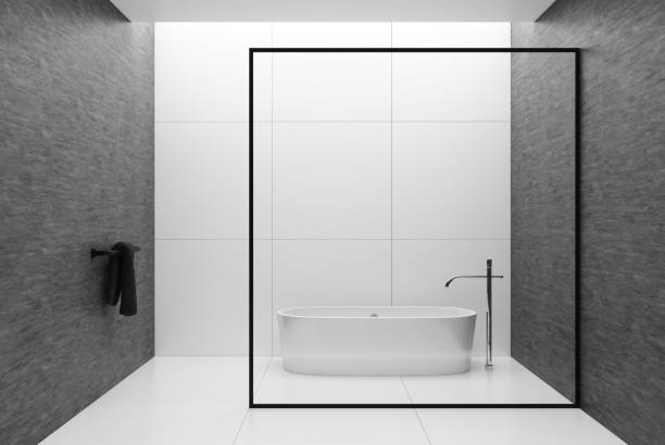 istock White and gray bathroom, round tub 865777110