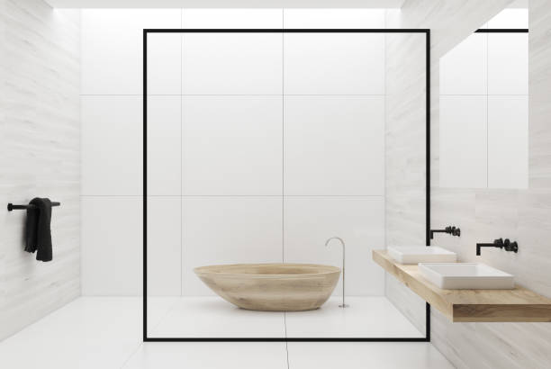 istock White bathroom wooden tub and sinks 865781738