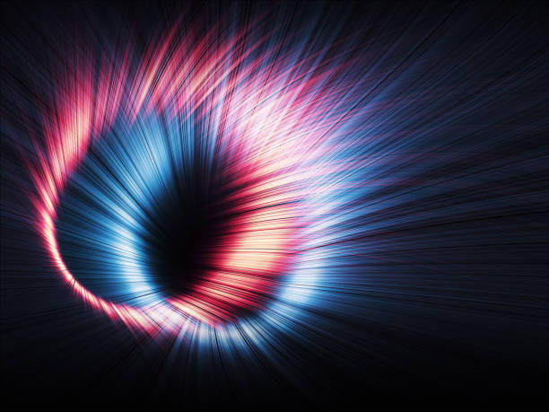 istock Glowing rings of red and blue rays, 3d render 865793144