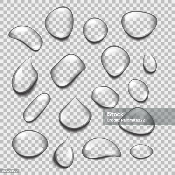 Set Of Transparent Drops Of Different Shapes Stock Illustration - Download Image Now - Water, Drop, Splashing